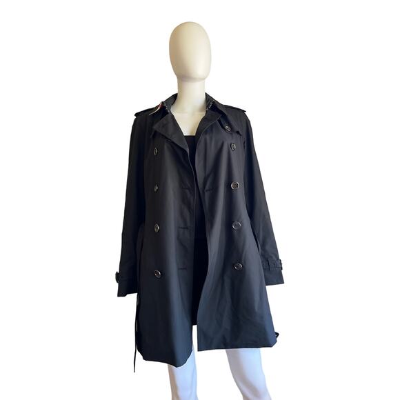 Authentic Burberry Brit Black Wool Lined Trench Jacket Coat IT 42 US 8 - Picture 2 of 11